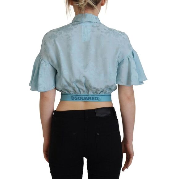 Dsquared² Blue Collared Button Down Short Sleeve Cropped Women's Top (Pre-Owned) - Picture 3 of 5